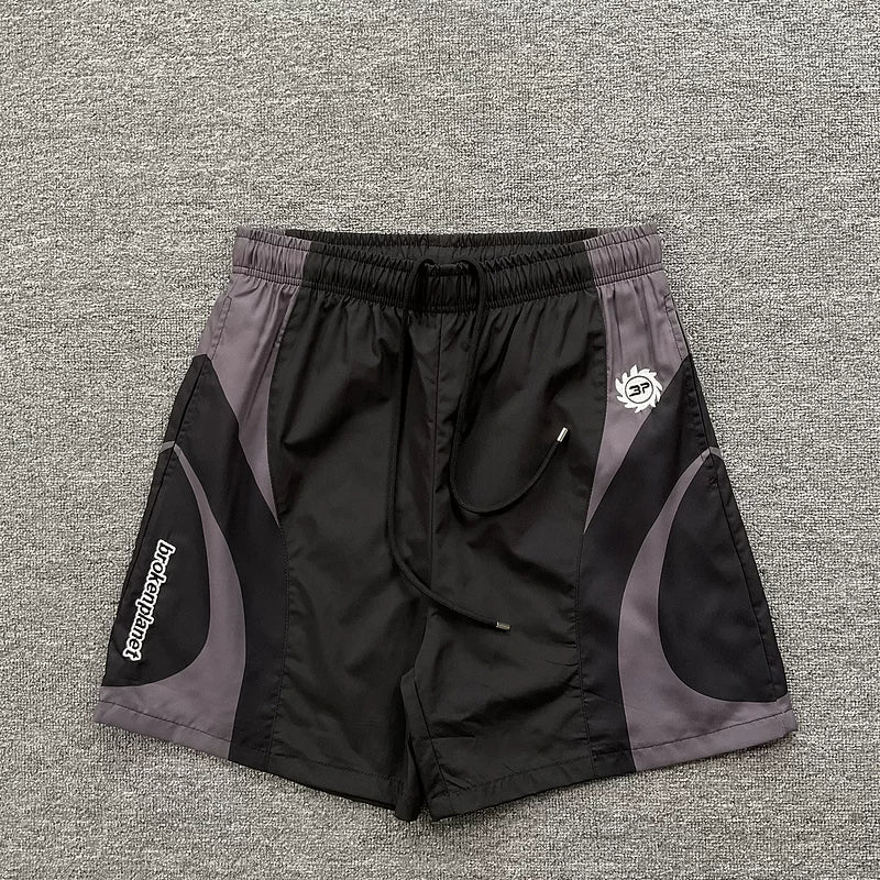 Broken Planet Hip Hop Street Match Splicing Embroidered Woven Speed Drying Shorts