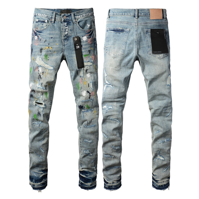 Purple Jeans Light Blue Distressed Jeans 9072 with Trendy Ripped Details