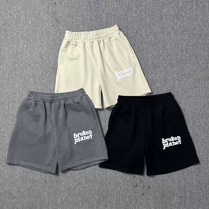 Broken planet trendy letter foam printed drawstring five quarter shorts