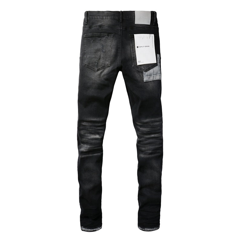 Purple Jeans Fashion Men Black Jeans Distressed Hole Unique Personality 9001