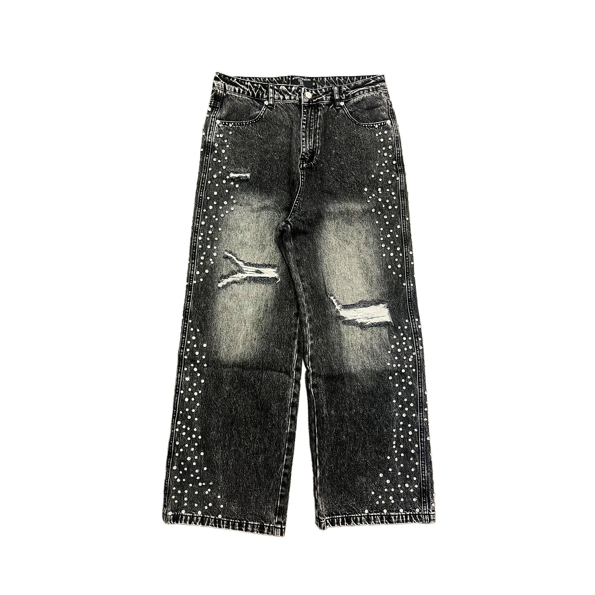 Mixed Emotions　Grey ‘Stone’ Baggy Jeans